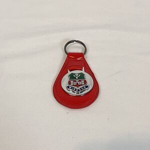 Vtg Windsor Castle Souvenir Keychain Red Leather Teardrop British Royal Crest